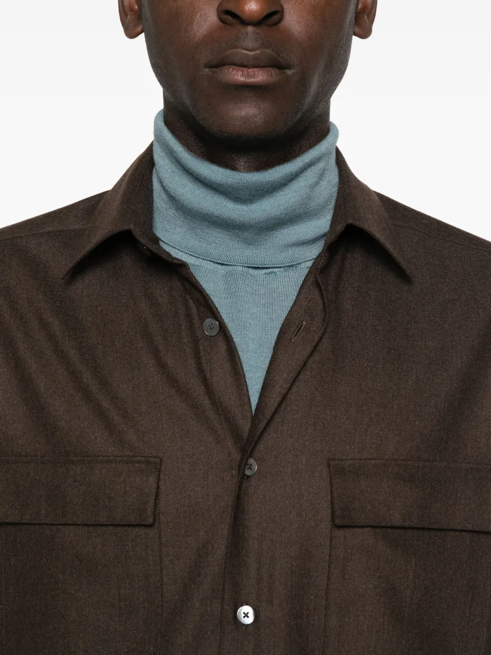 Xacus Wollen overhemd met dubbele zak Bruin