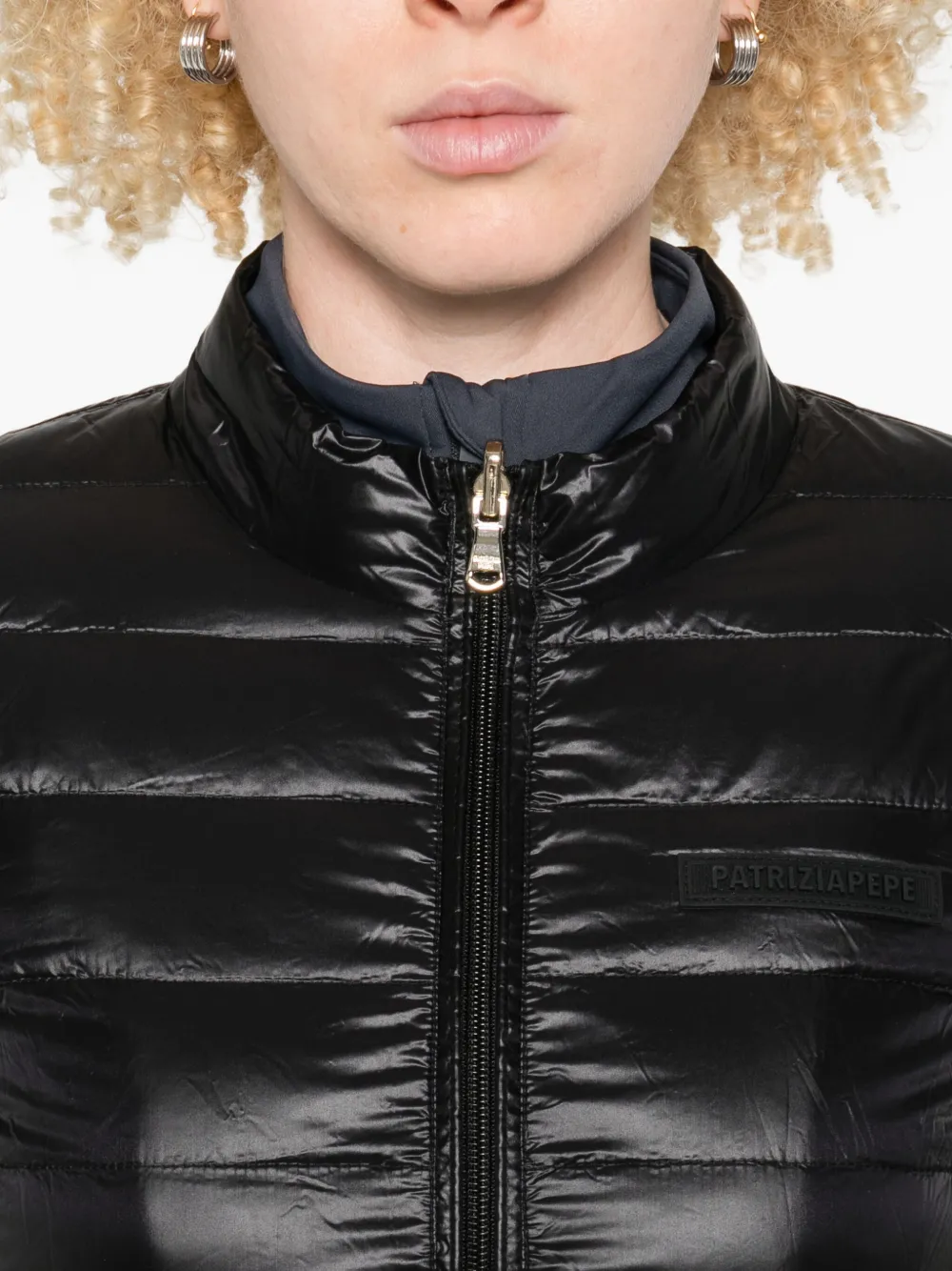 Patrizia Pepe Quilted Zip-front Jacket In Black