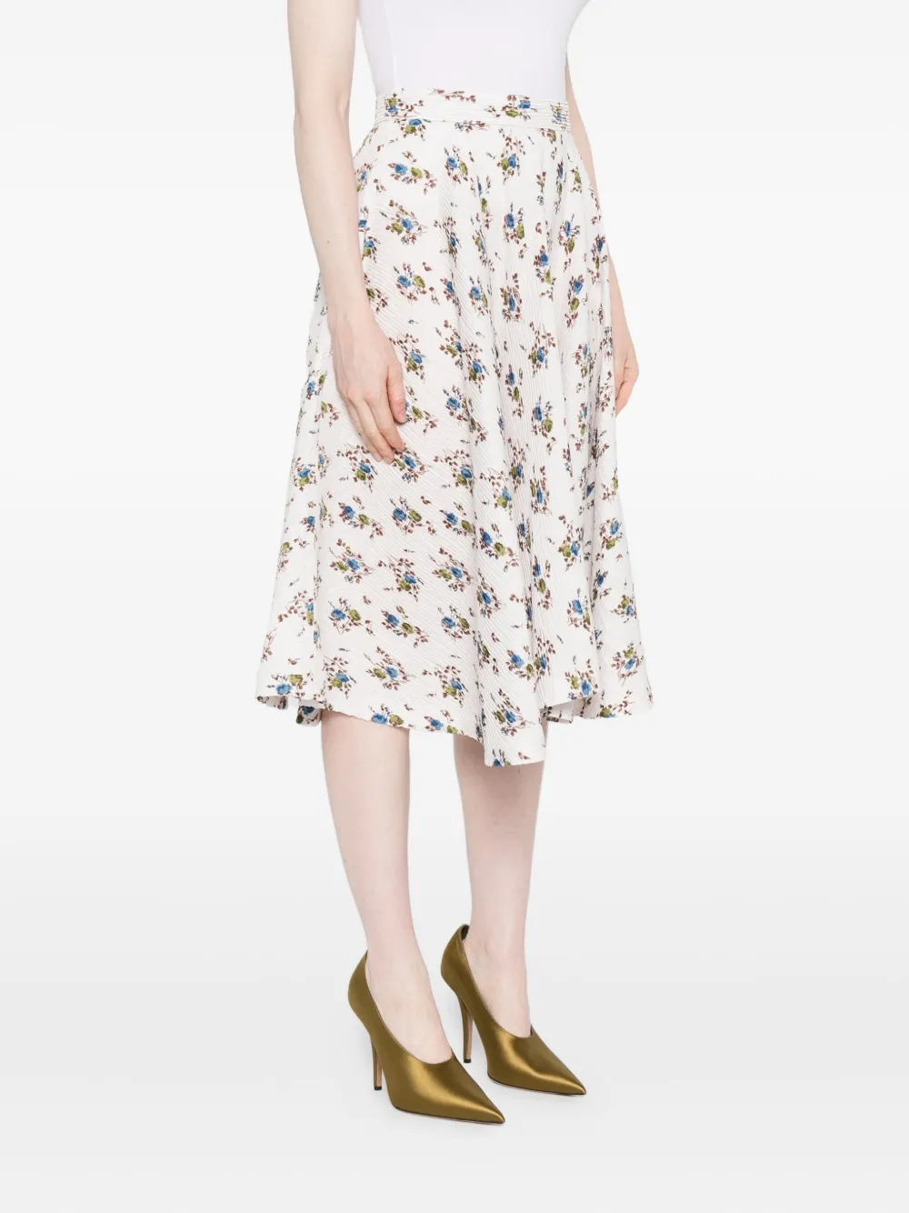 N°21 Floral-print Pleated Midi Skirt In White