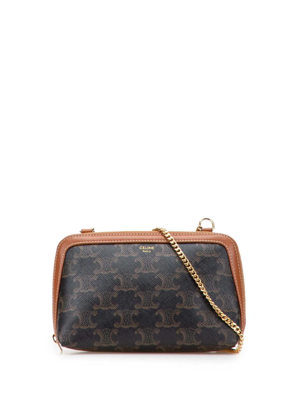Céline Pre-Owned 2021 トリオンフコーテッドキャンバス クラッチ オン チェーン ショルダーバッグ - ブラウン Céline Pre-Owned 2021 トリオンフコーテッドキャンバス クラッチ オン チェーン ショルダーバッグ - ブラウン