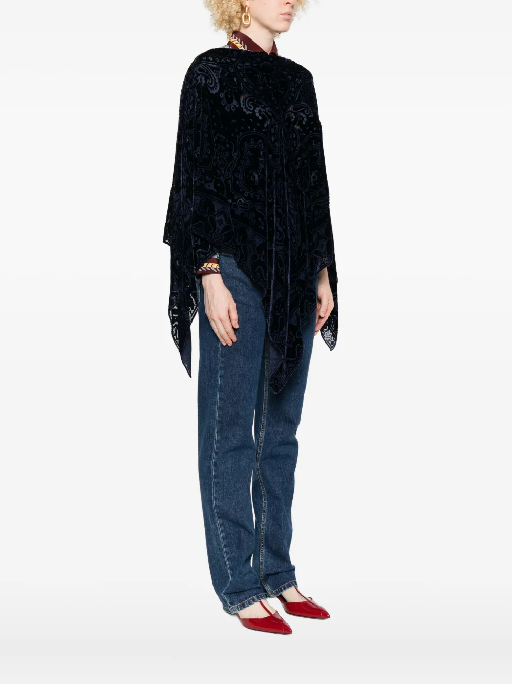 ETRO Fluwelen poncho met paisley-print Blauw