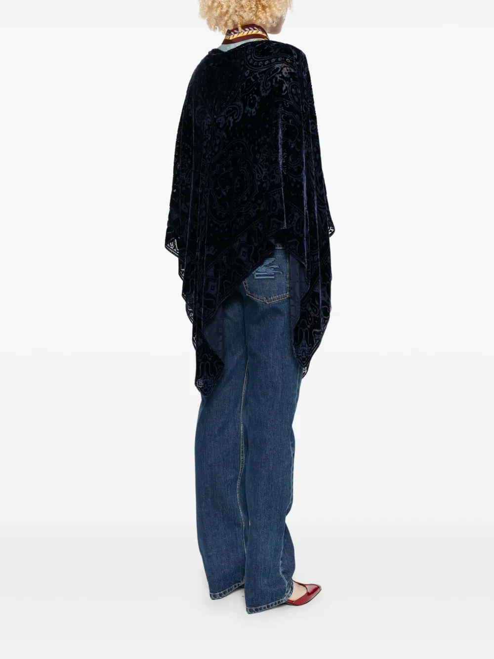 ETRO Fluwelen poncho met paisley-print Blauw