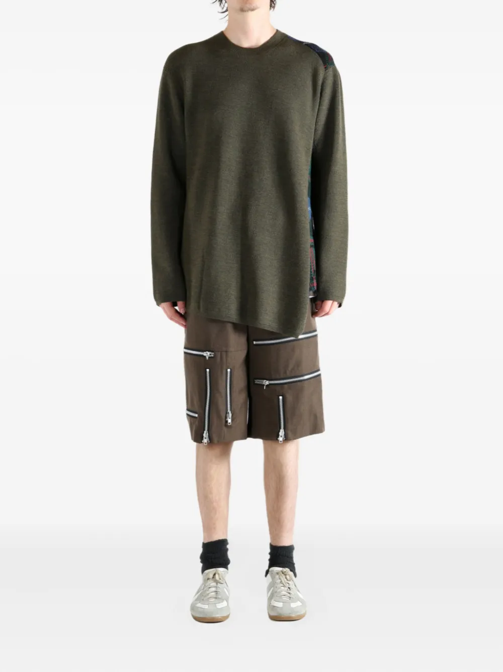 Comme des Garçons Homme Plus ribbed-paneled wool sweater - Groen