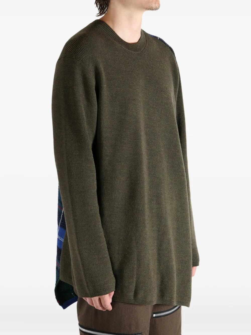 Comme Des Garçons Homme Deux Ribbed-paneled Wool Sweater In Green