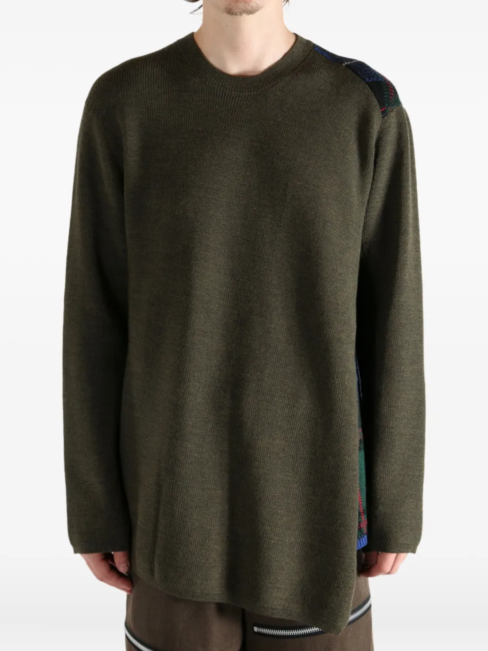 Comme Des Garçons Homme Deux Ribbed-paneled Wool Sweater In Green