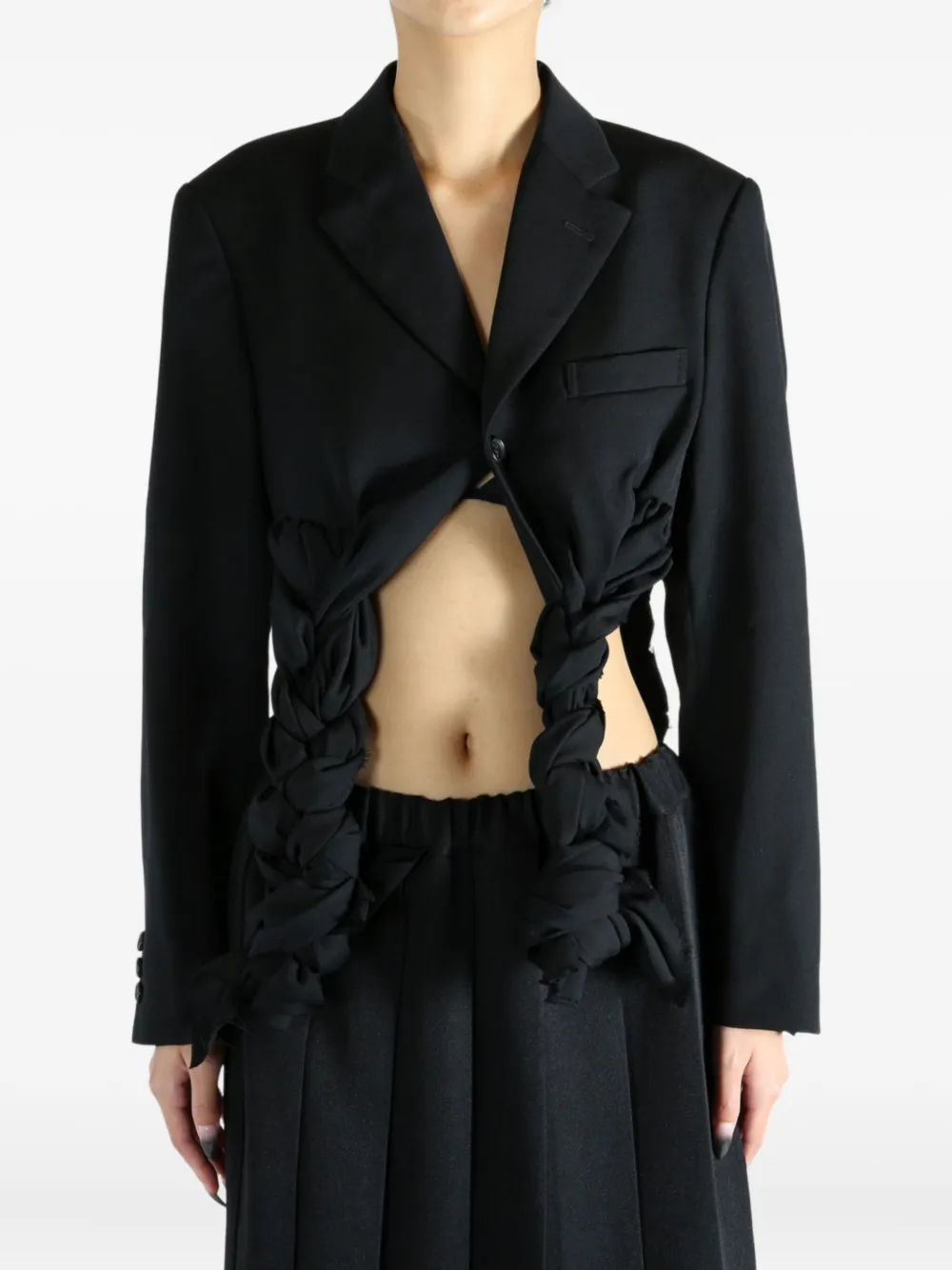 Comme Des Garçons Braided-detail Cropped Jacket In Black
