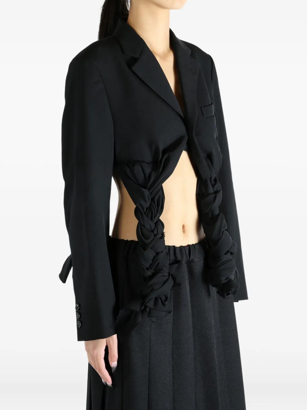 Comme Des Garçons Braided-detail Cropped Jacket In Black