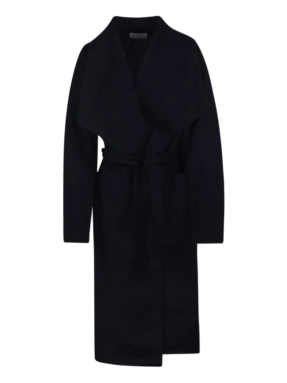 The Dynamis Studio Wrap-belt Wool Coat In Black