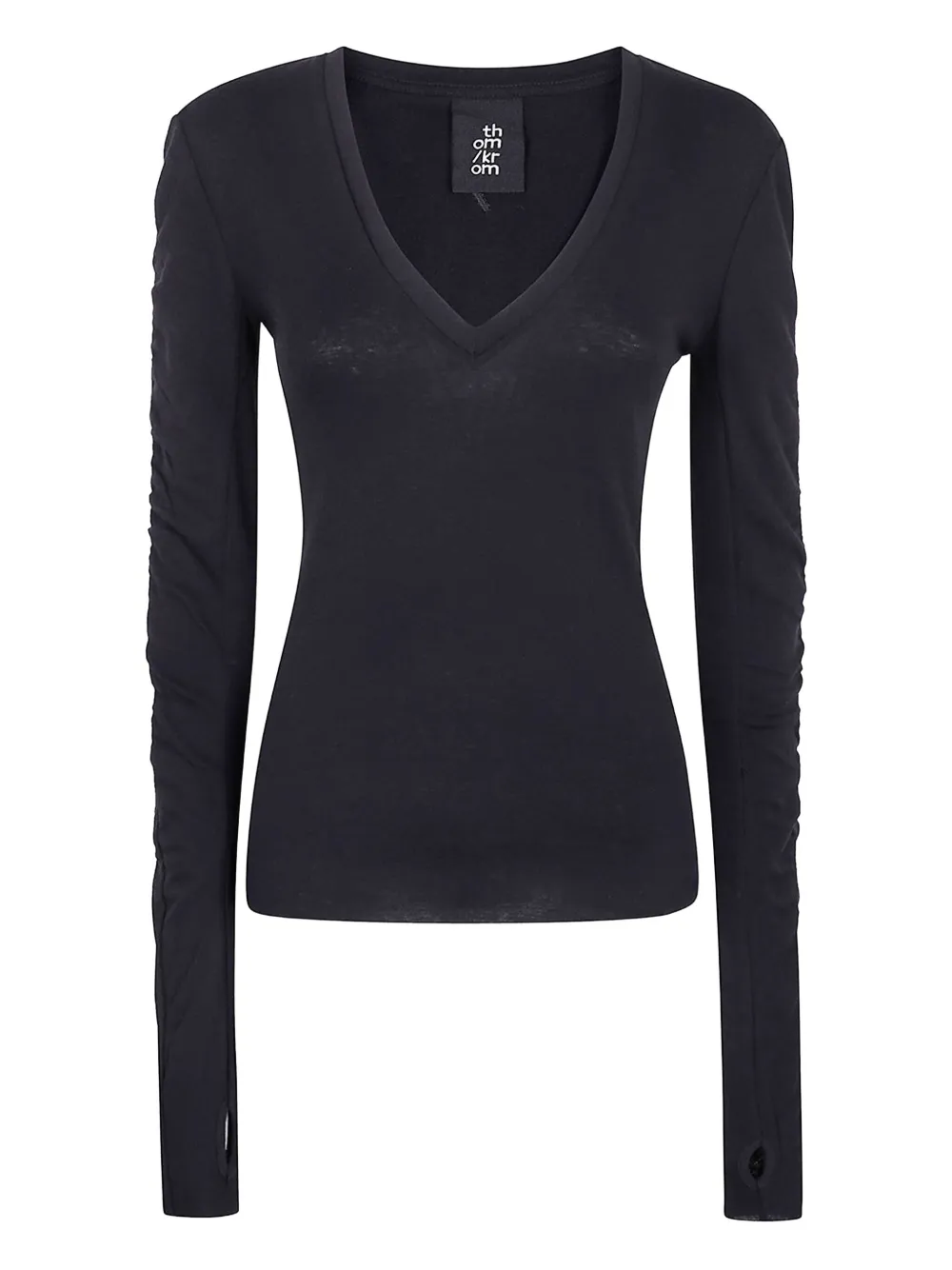 Thom Krom V-neck Gathered-sleeve Top In Black