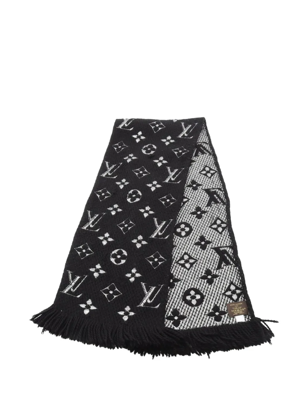 Pre-owned Louis Vuitton 2016 Monogram-pattern Wool Scarf In Black