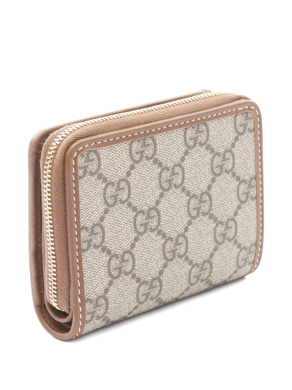 Pre-owned Gucci 2020s Gg Emblem Zip Wallet In Neutral
