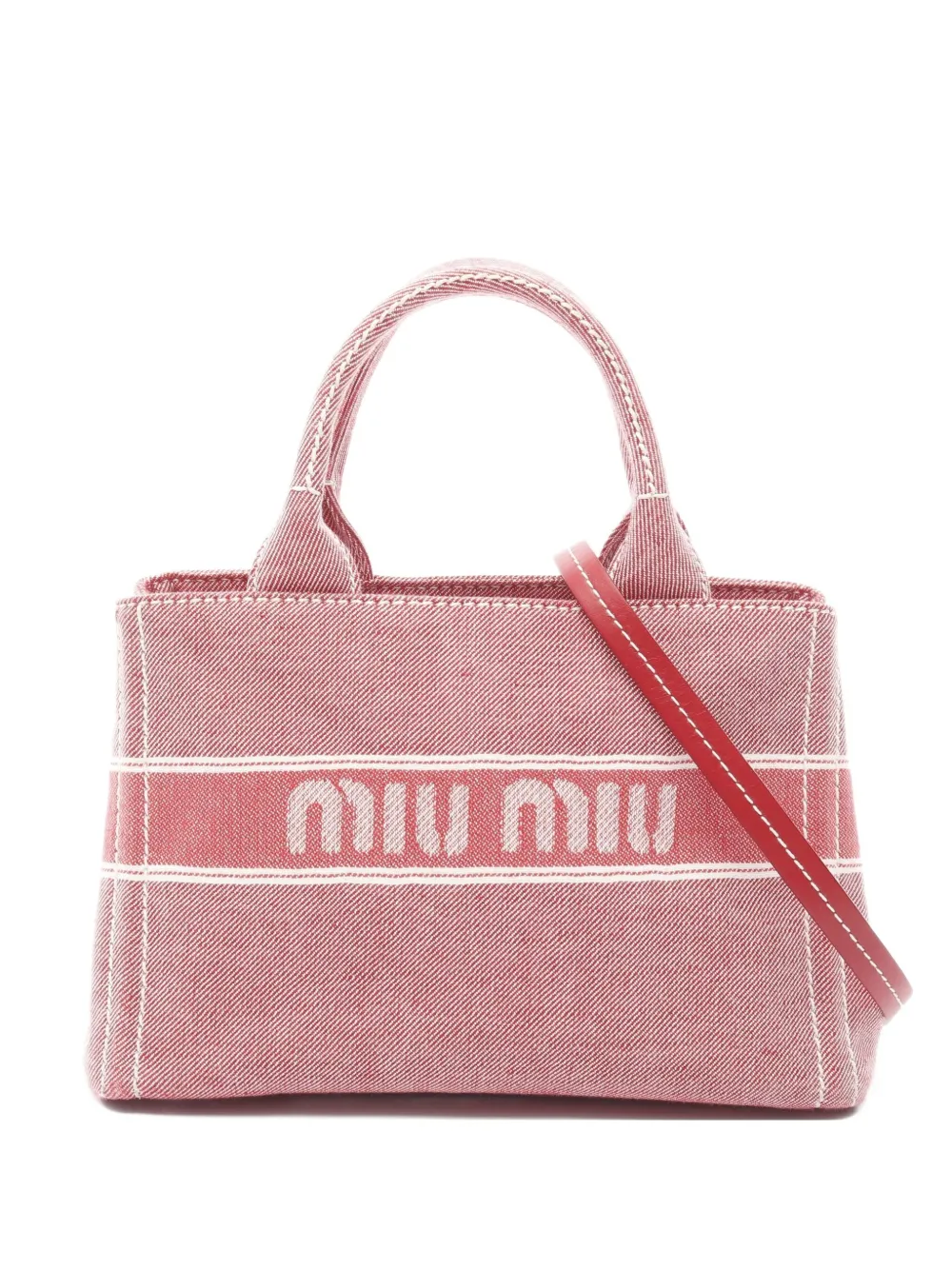 Pre-owned Miu Miu 2010s Logo-detail Denim Two-way Handbag In Red