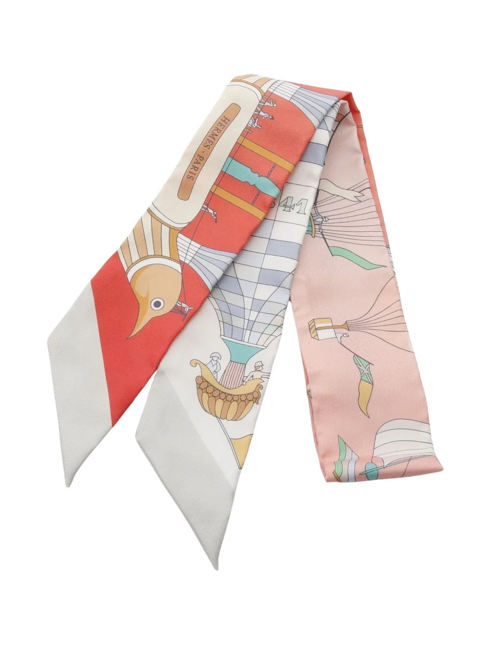 Pre-owned Hermes 2020s Les Folies Du Ciel Silk Scarf In Red
