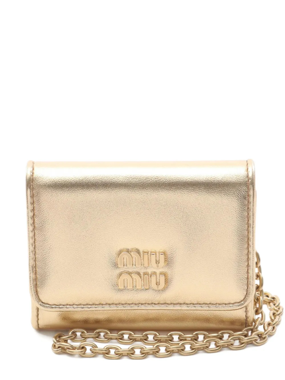 Pre-owned Miu Miu 2010s Leather Chain Card Case In Neutral