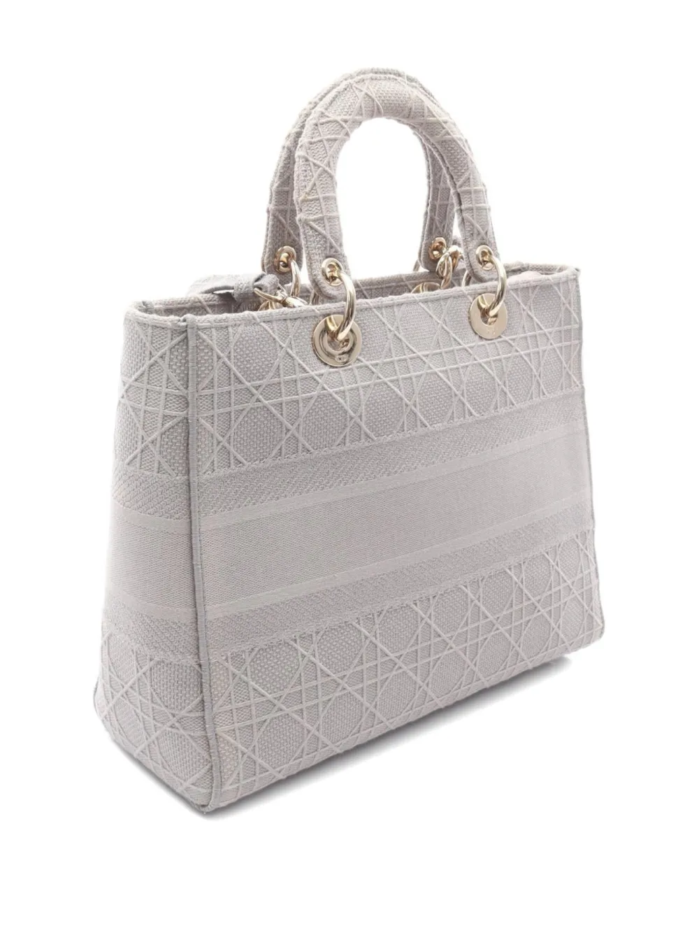 Pre-owned Dior 2000s Large Lady D-lite Cannage Handbag In Gray