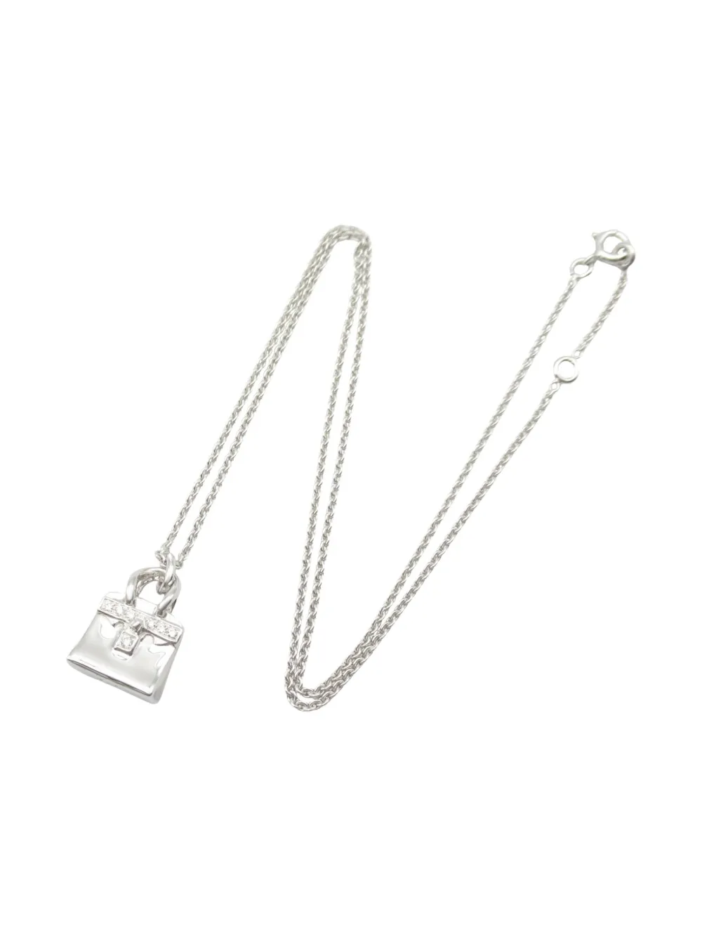 Hermès Pre-Owned 10s 18K white gold Birkin motif diamond necklace | Silver | Image 1