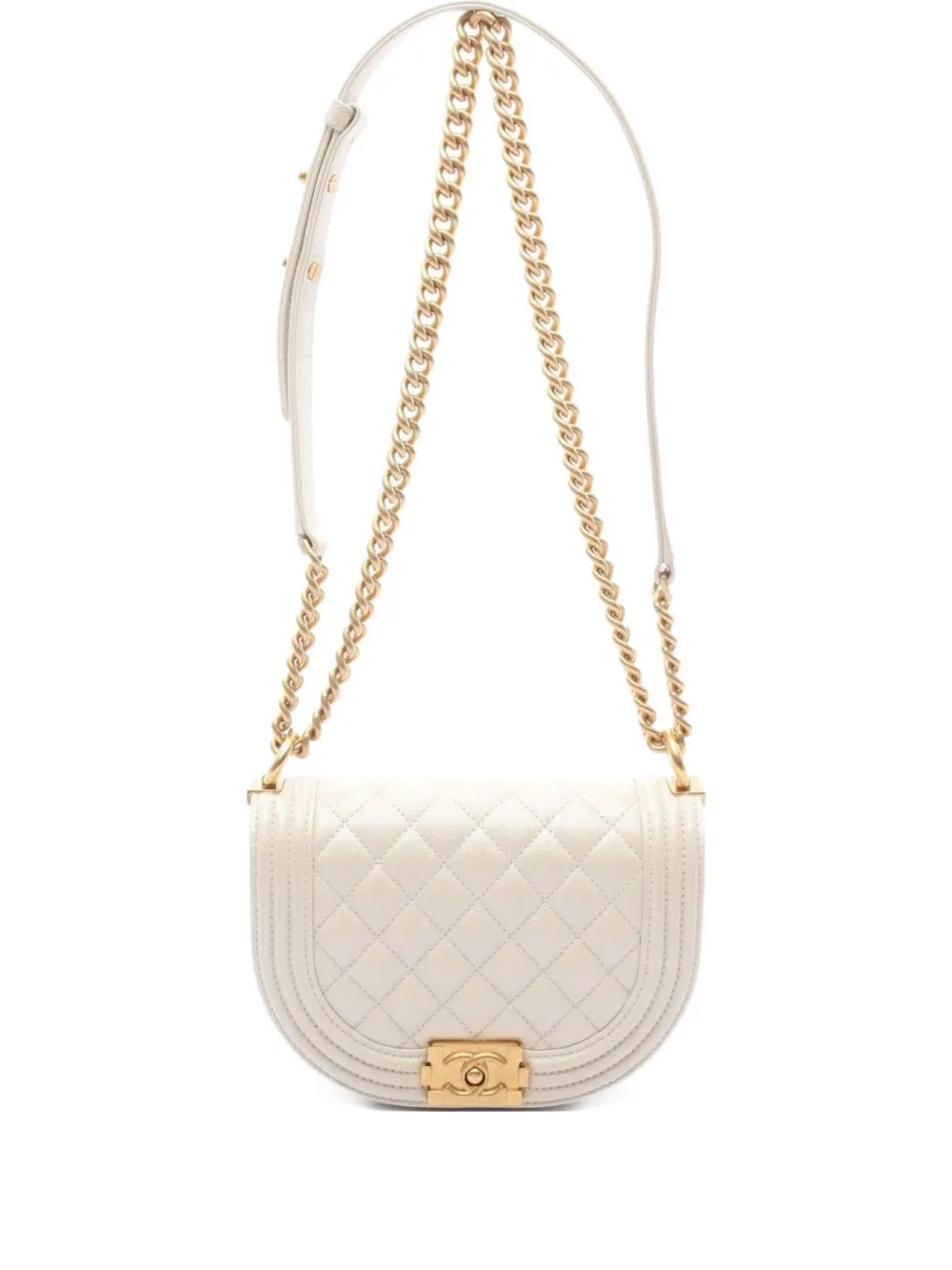 CHANEL Pre-Owned 2021 small Boy quilted-chain crossbodybag bag | White | Image 1