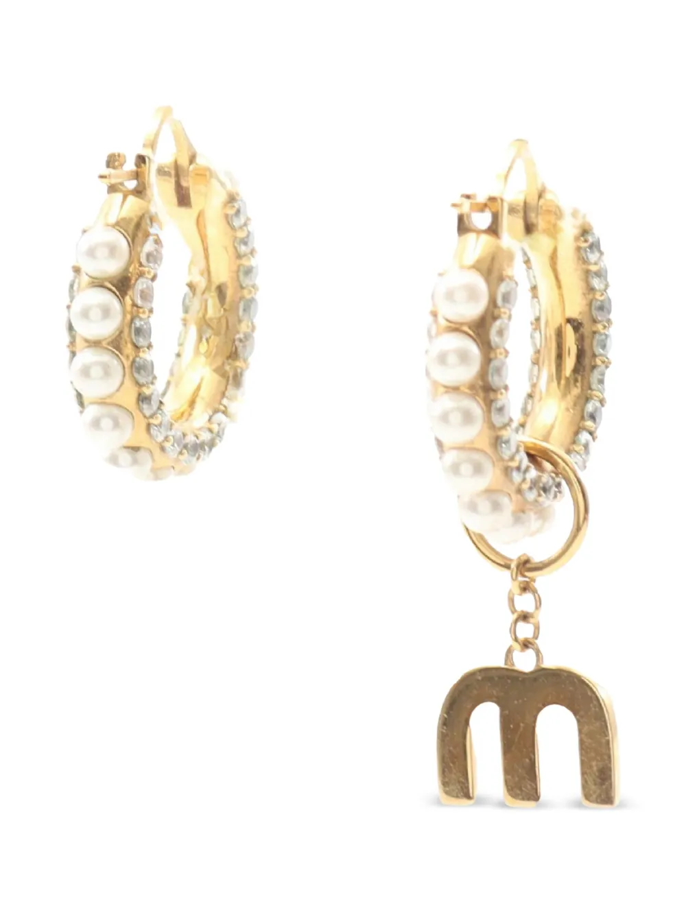 Miu Miu Pre-Owned 2010s pearl-embellished hoop earrings | Image 2