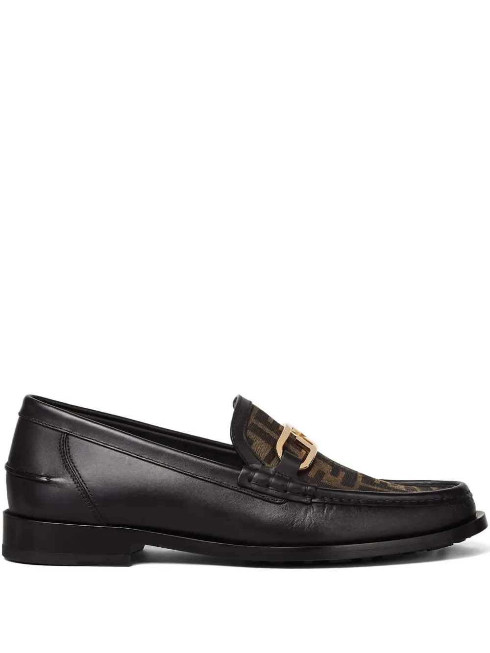 FENDI FF-logo leather loafers Black