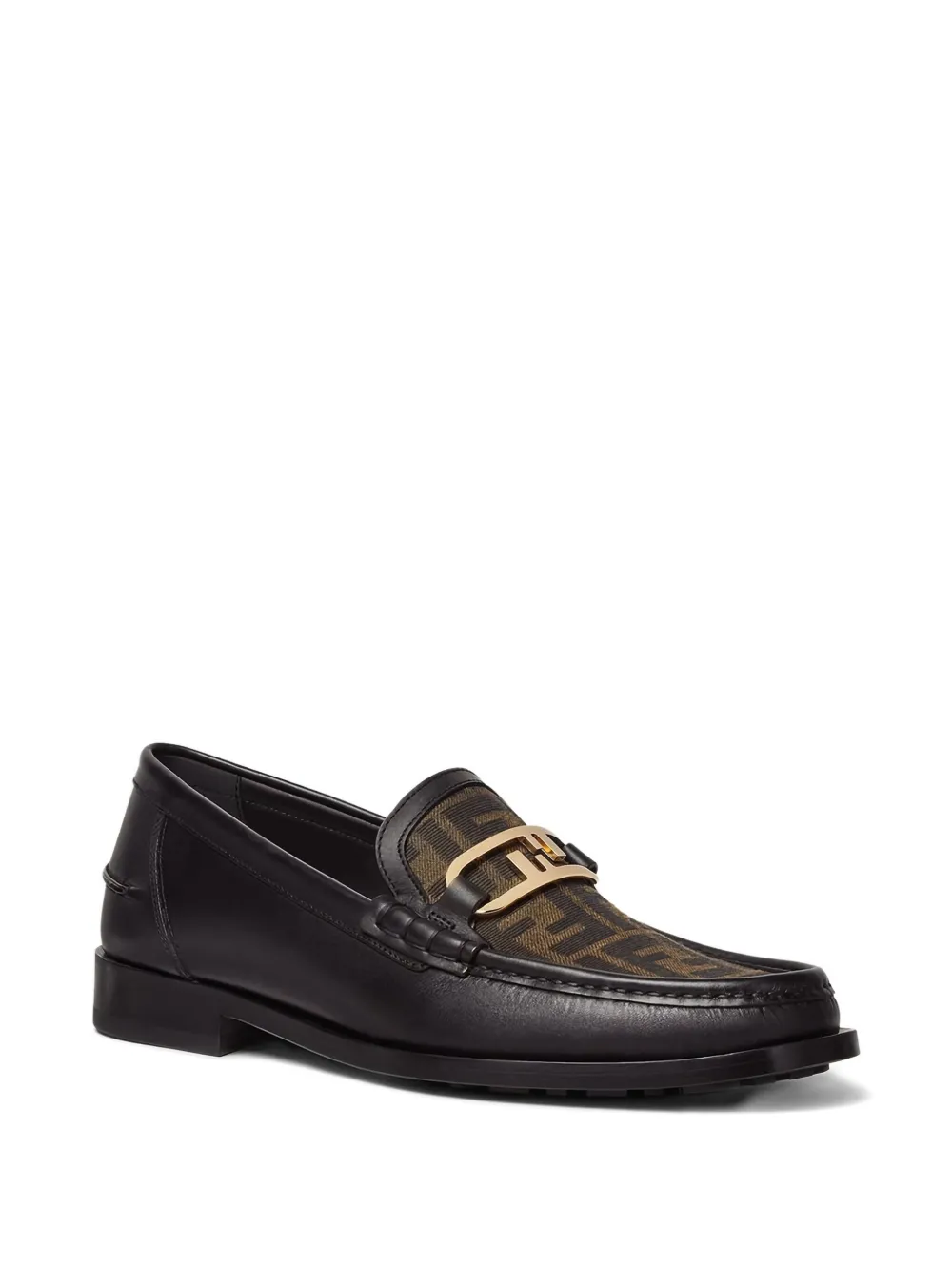 FENDI FF-logo leather loafers Black
