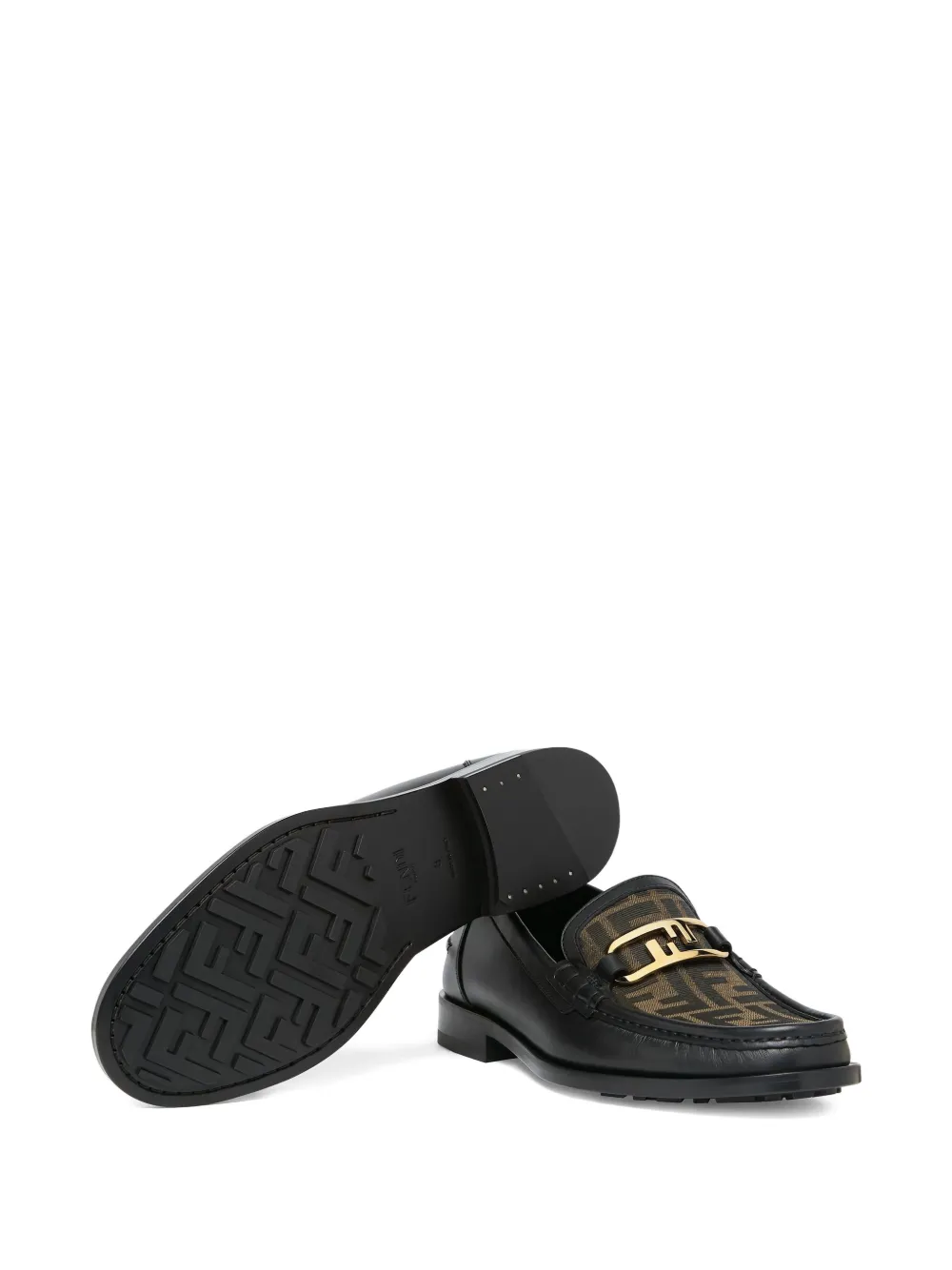 FENDI FF-logo leather loafers Black