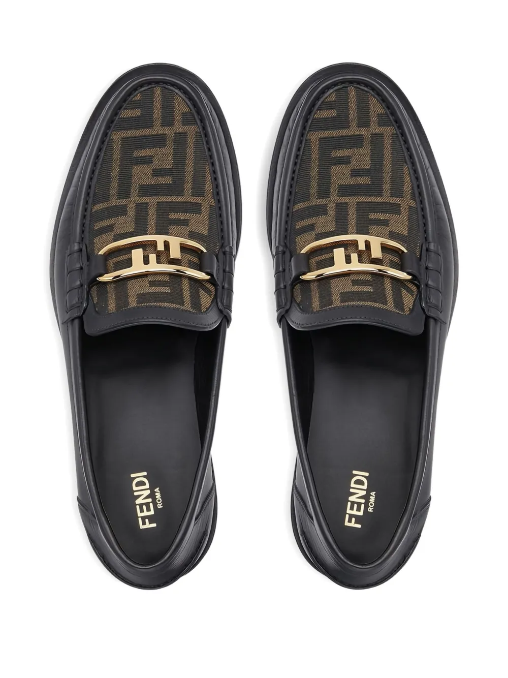 FENDI FF-logo leather loafers Black