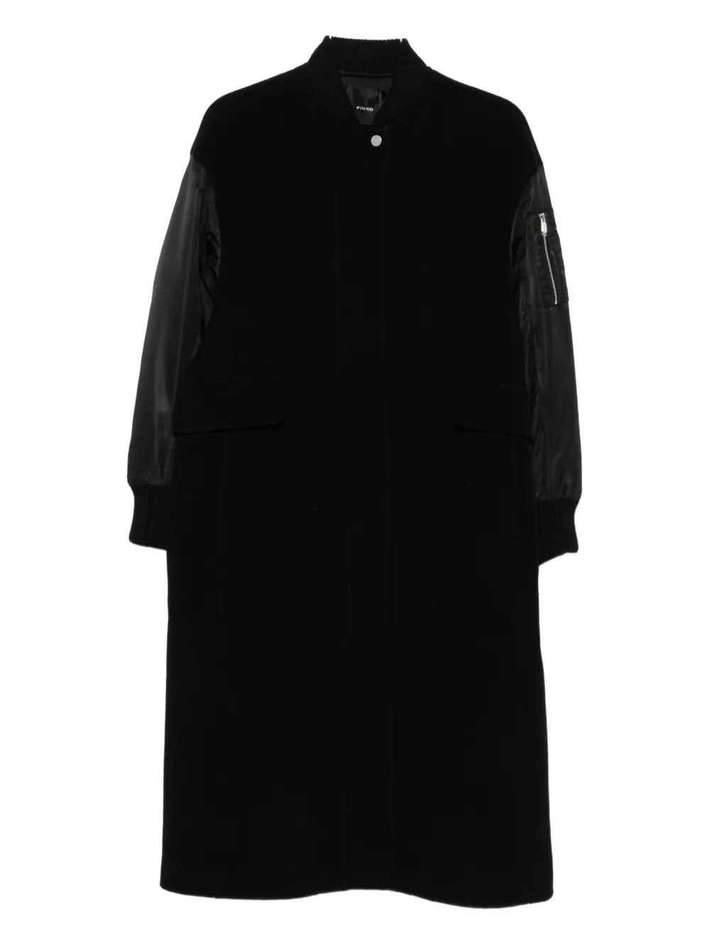 Pinko Long Coat In Wool-blend Cloth And Technical Satin In Black