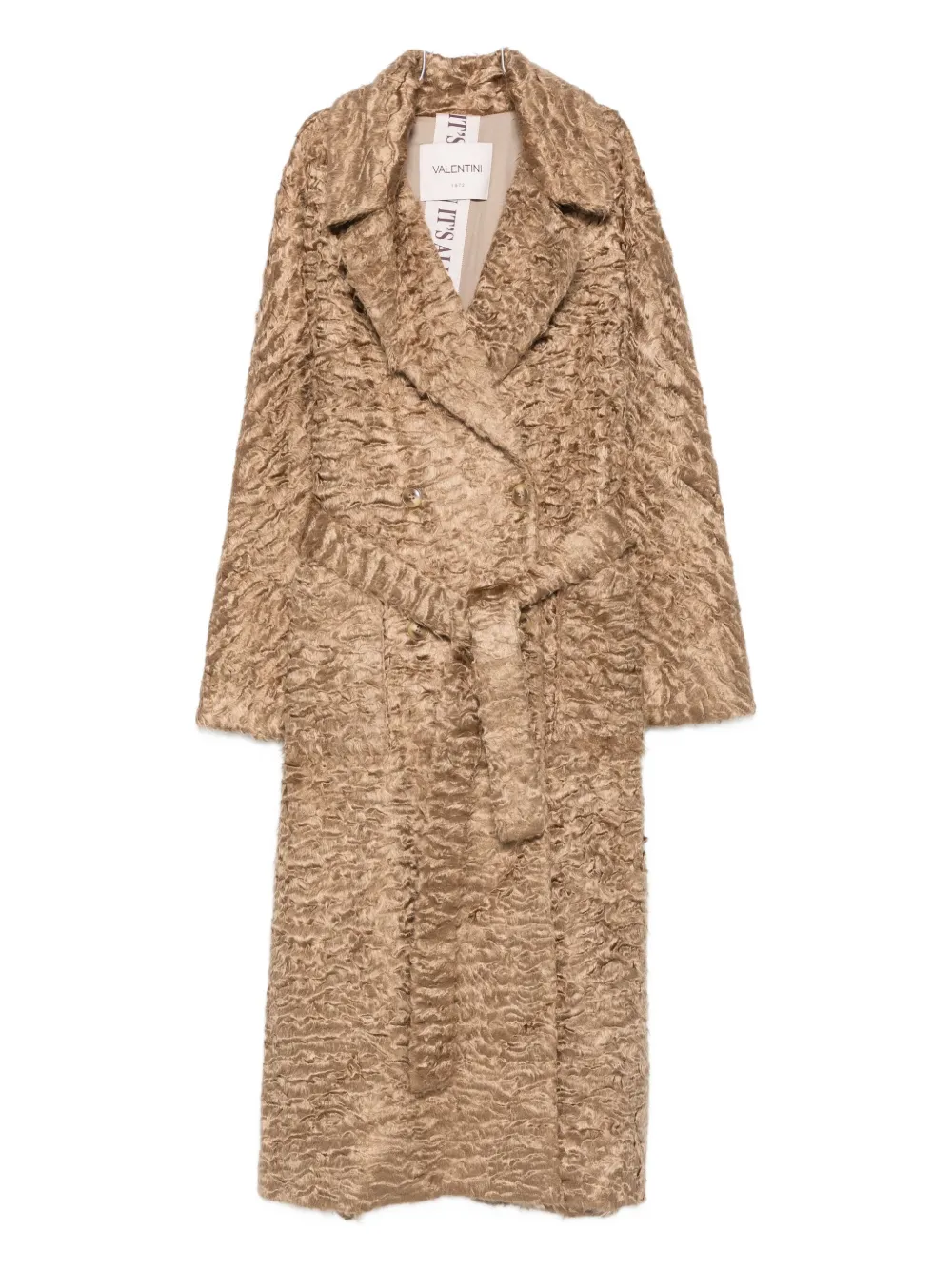 Valentini 1972 Belted Textured-weave Coat In Brown