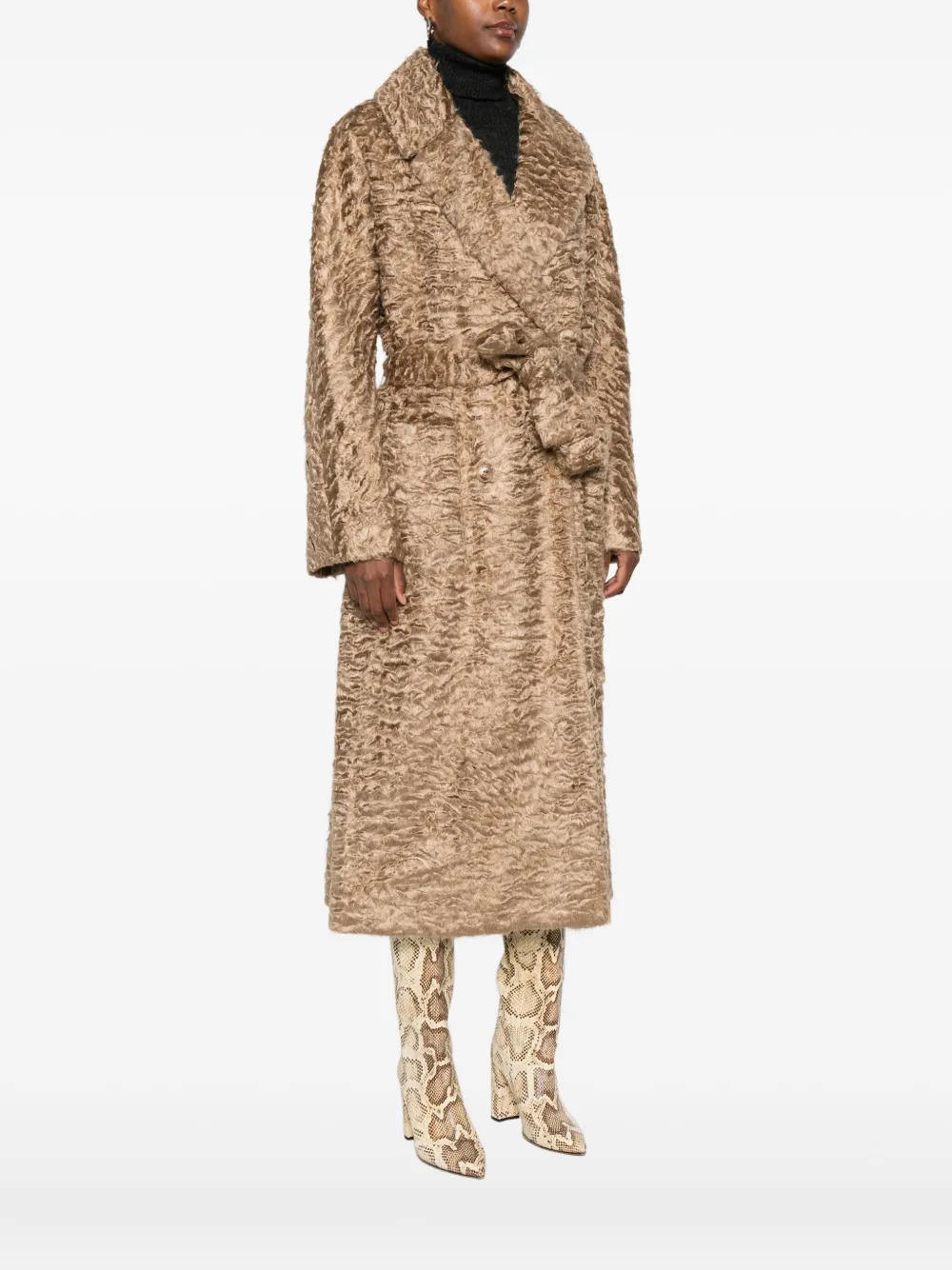 Valentini 1972 Belted Textured-weave Coat In Brown