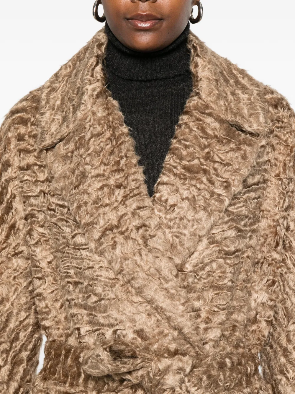 Valentini 1972 Belted Textured-weave Coat In Brown