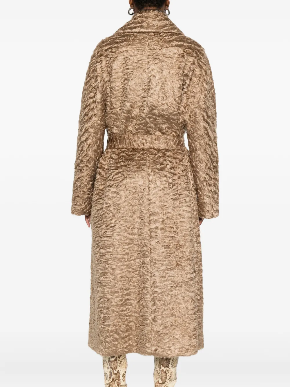 Valentini 1972 Belted Textured-weave Coat In Brown