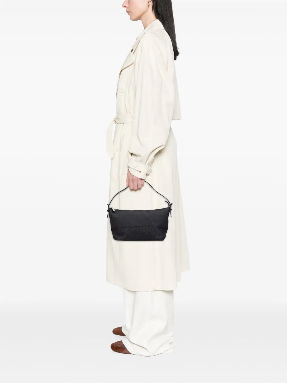 Pre-owned Celine 2012 C Macadam Canvas Shoulder Bag In Black