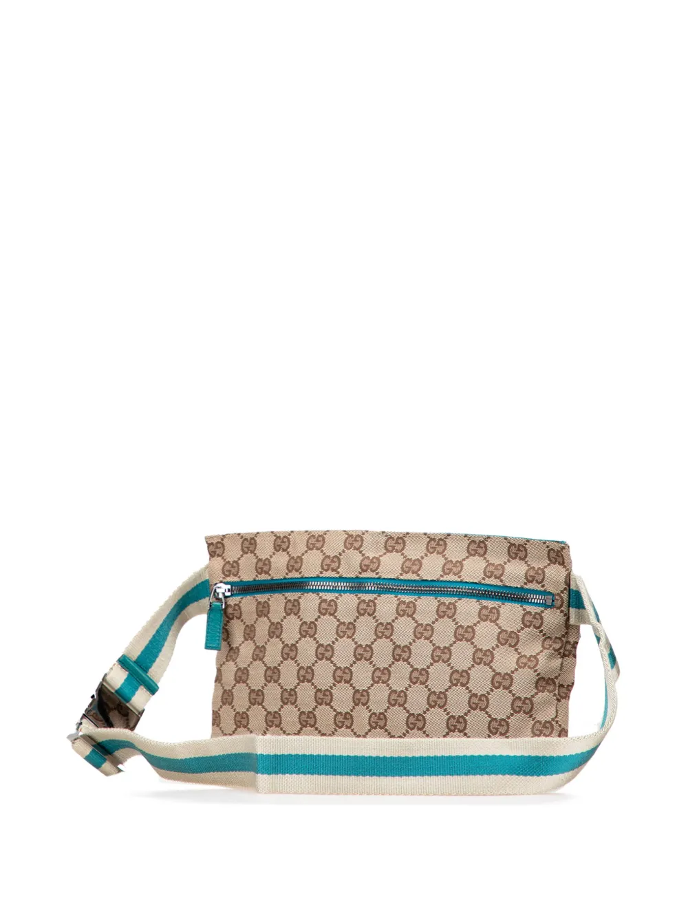 Pre-owned Gucci 2000-2015 Gg Canvas Web Double Pocket Belt Bag In Brown