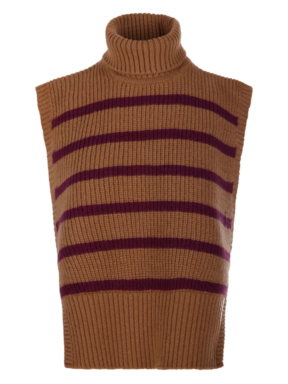 Davantino Turtleneck Striped Vest In Brown