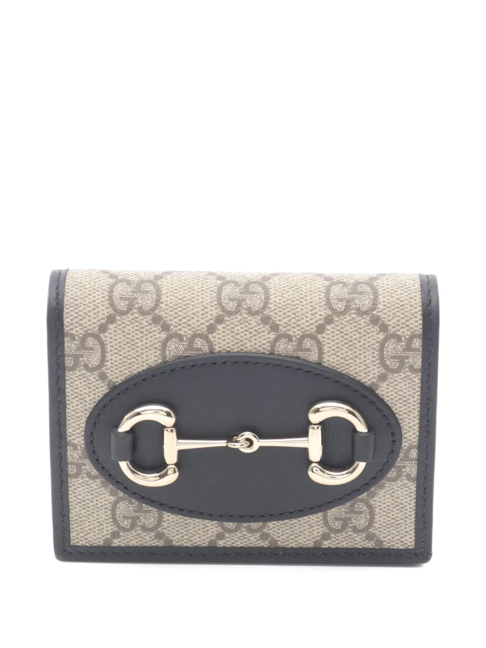 Pre-owned Gucci 2020s Horsebit 1955 Gg Supreme Bi-fold Wallet In Neutral