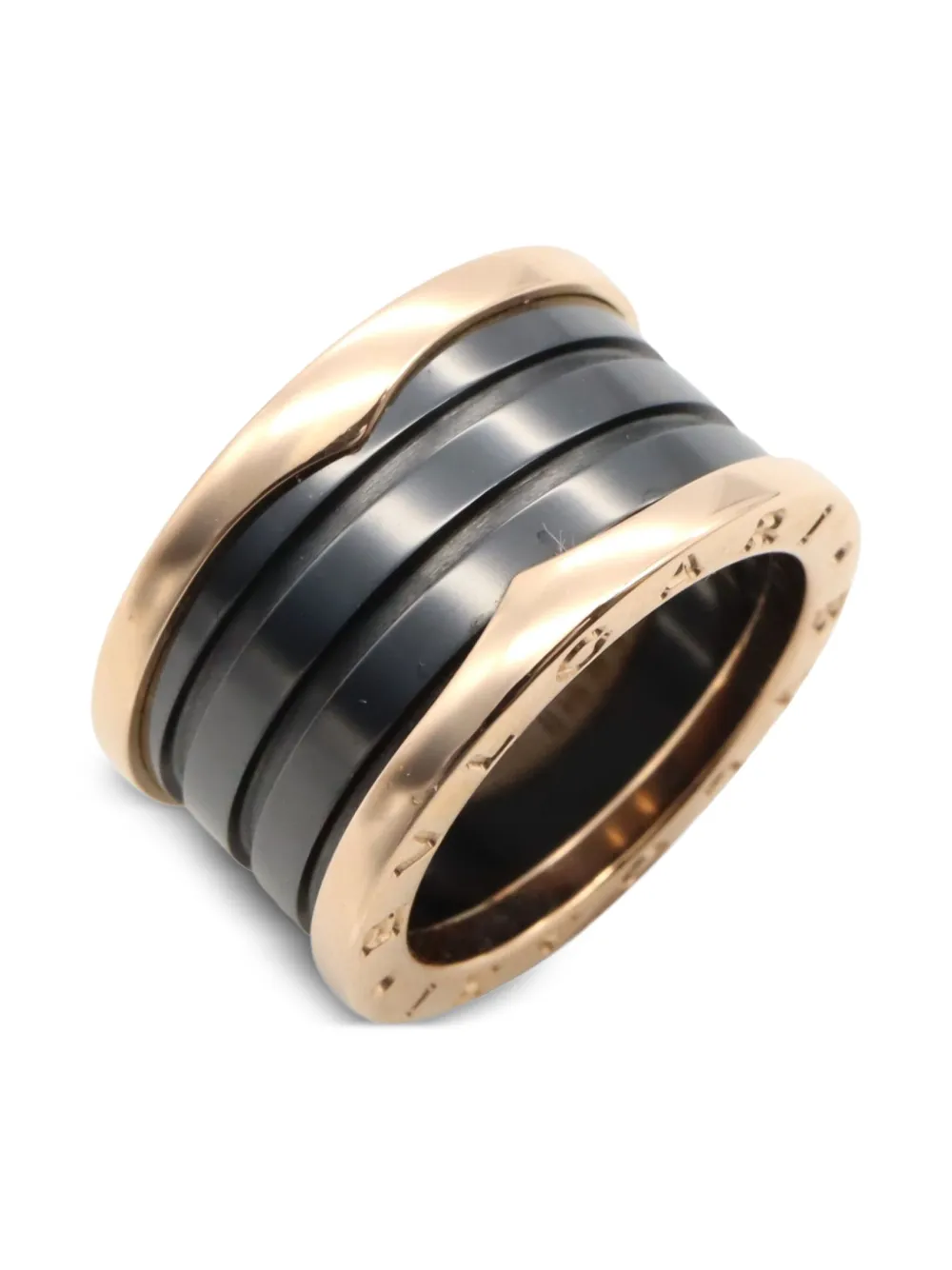 Pre-owned Bvlgari 10s 18k Rose Gold B-zero1 B Ring In Black