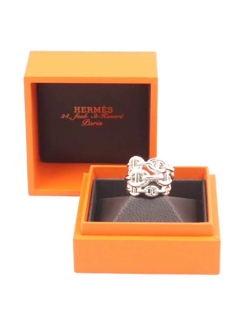 Pre-owned Hermes 2010s Chaîne D'ancre Enchene Ring In Silver