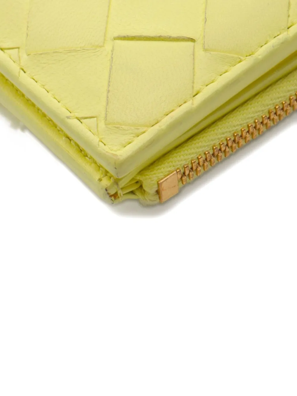 Pre-owned Bottega Veneta 2000s Intrecciato Bi-fold Leather Wallet In Yellow