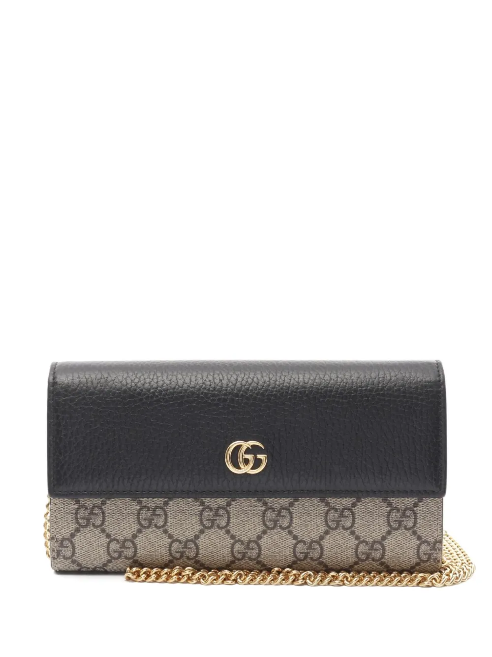 Pre-owned Gucci 2020s Gg Marmont Chain Wallet In Neutral