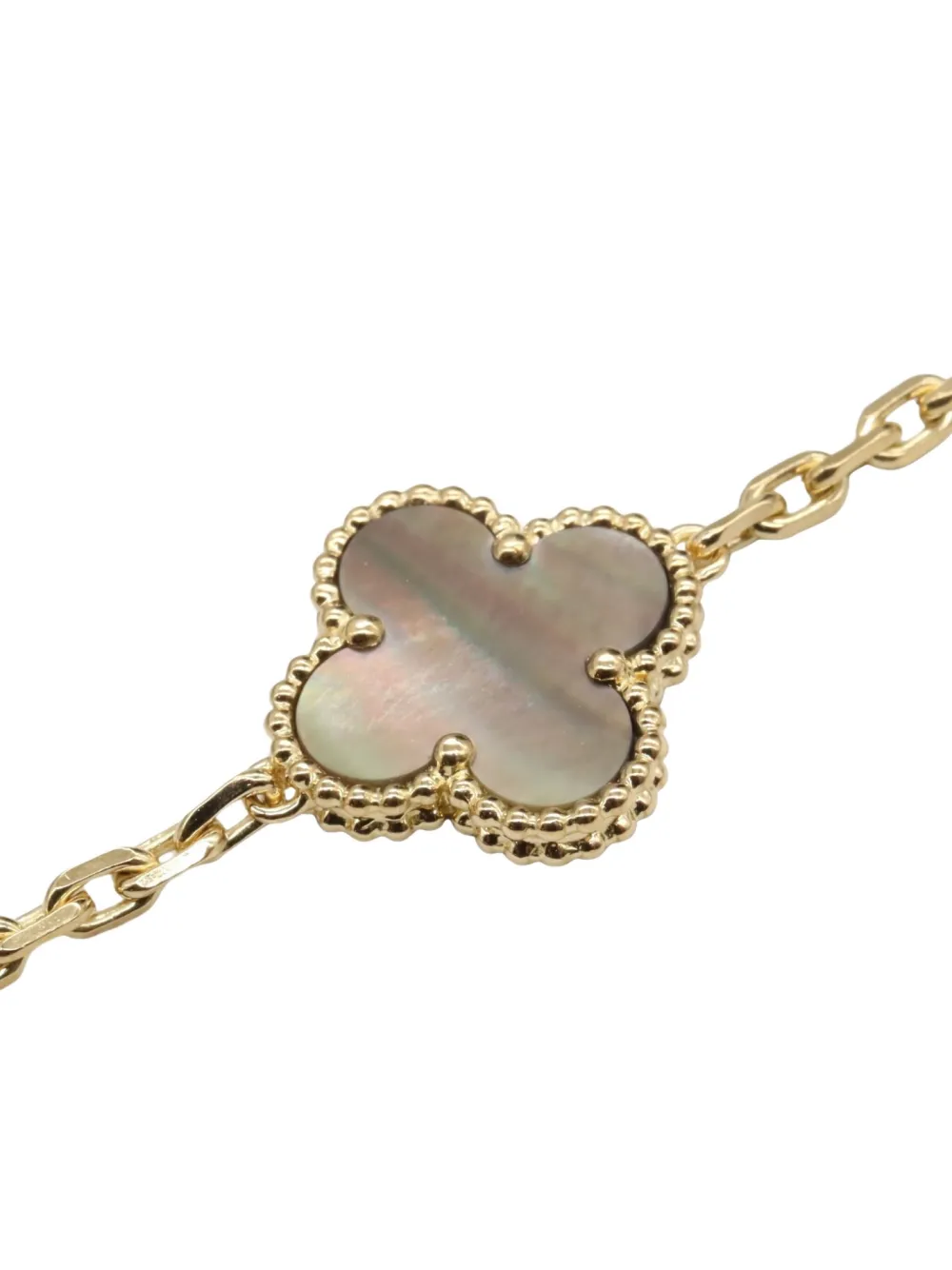 Pre-owned Van Cleef & Arpels 2010s 18k Yellow Gold Onyx Alhambra Necklace