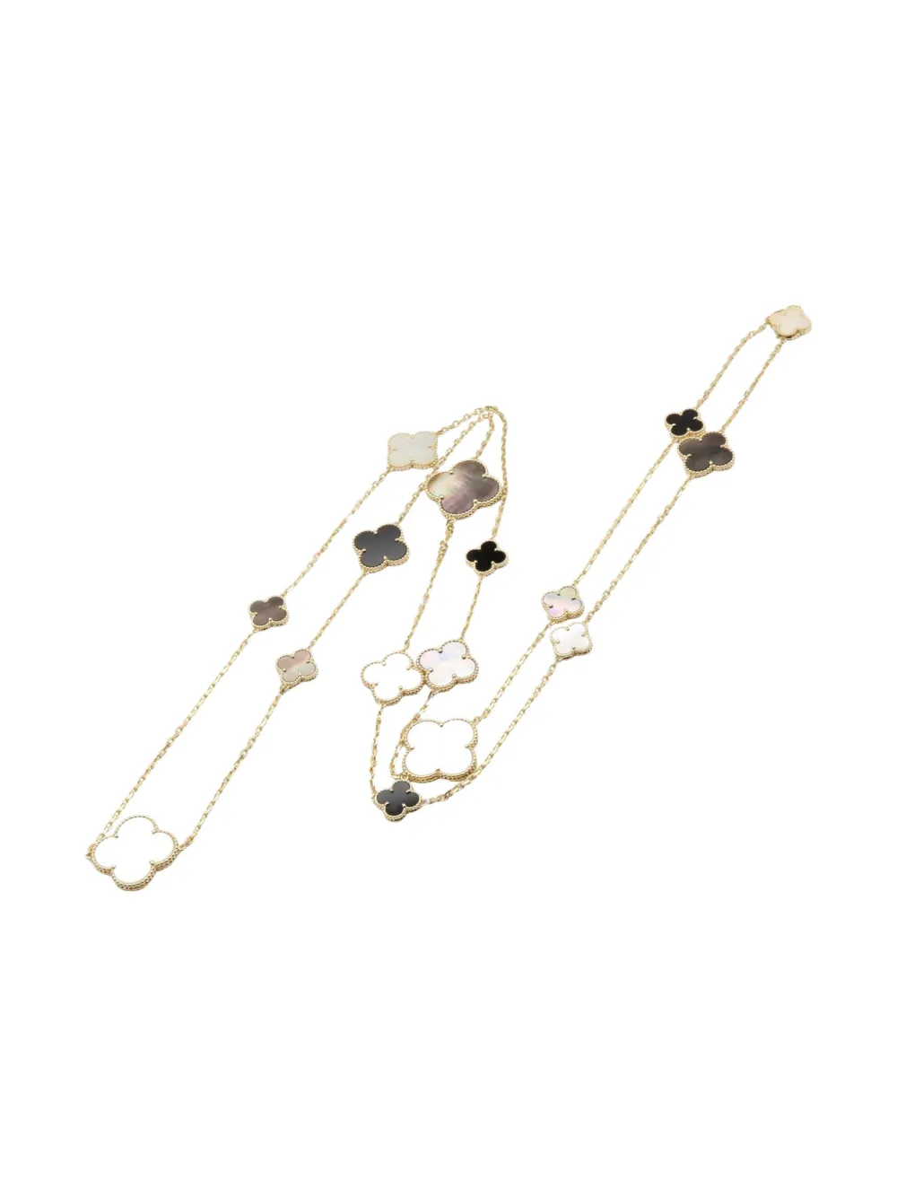 Pre-owned Van Cleef & Arpels 2010s 18k Yellow Gold Onyx Alhambra Necklace