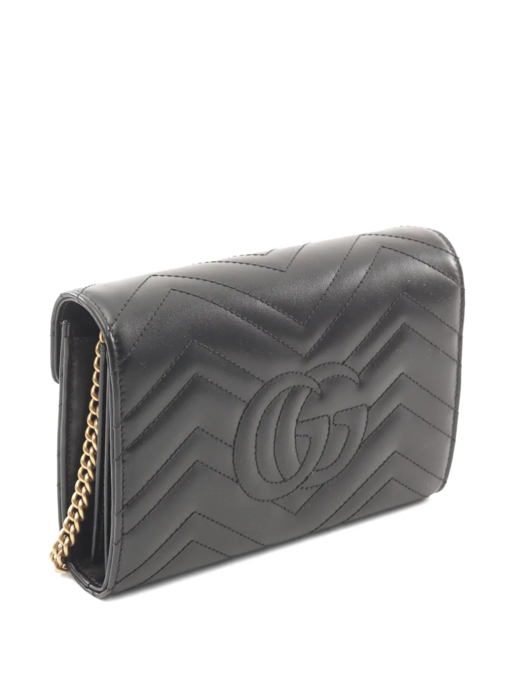 Pre-owned Gucci 2020s Gg Marmont Wallet On Chain In Black