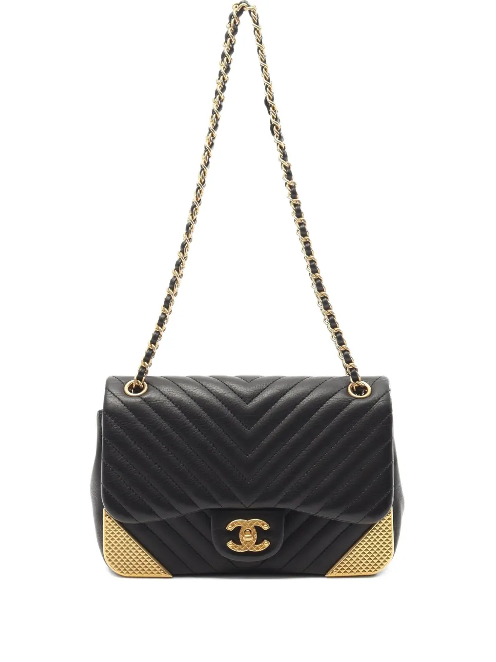 Pre-owned Chanel 2018-2019 V-stitch Chain Shoulder Bag In Black