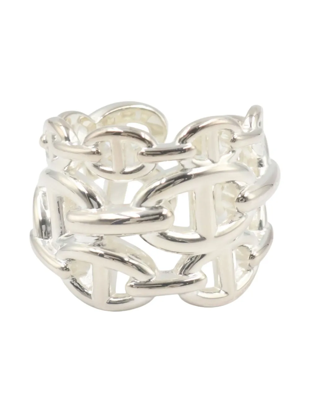 Pre-owned Hermes 2020s Enchaine Gm Ring In Silver