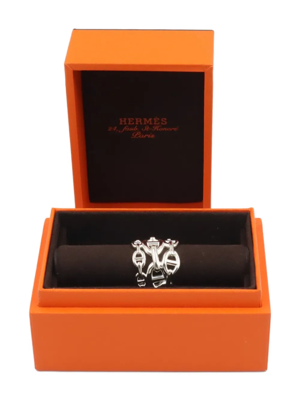 Pre-owned Hermes 2020s Enchaine Gm Ring In Silver