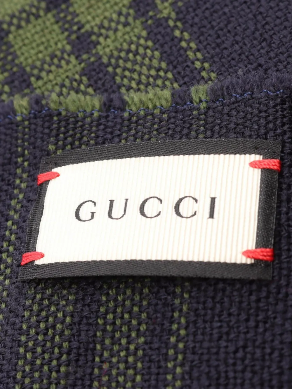 Pre-owned Gucci 2000s Check Floral-pattern Wool Scarf In Blue