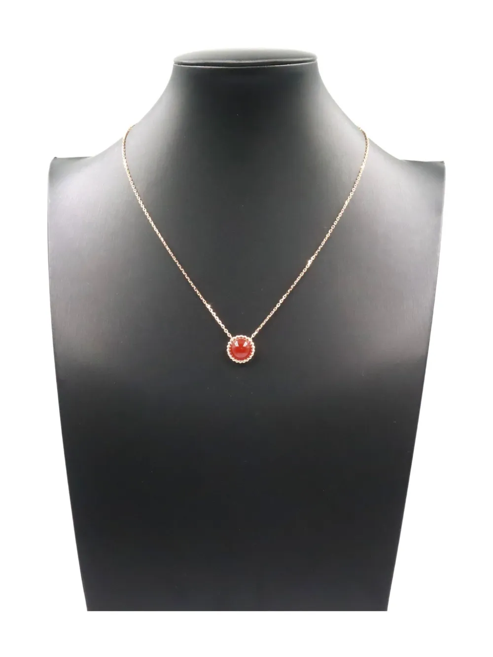 Pre-owned Van Cleef & Arpels 10s 18k Rose Gold Perlée Kurul Necklace In Red