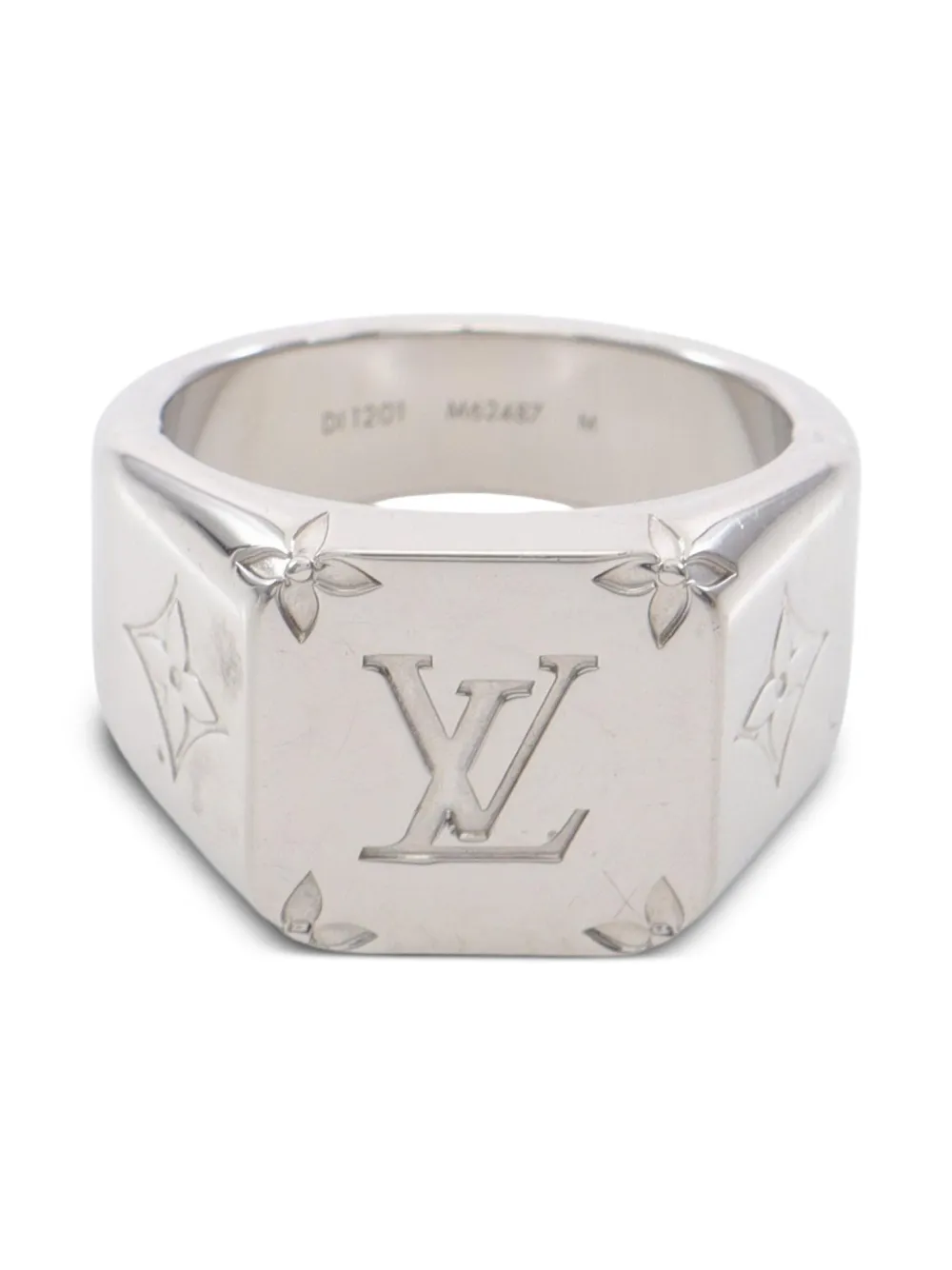 Pre-owned Louis Vuitton 2021 Monogram Signet Ring In Silver