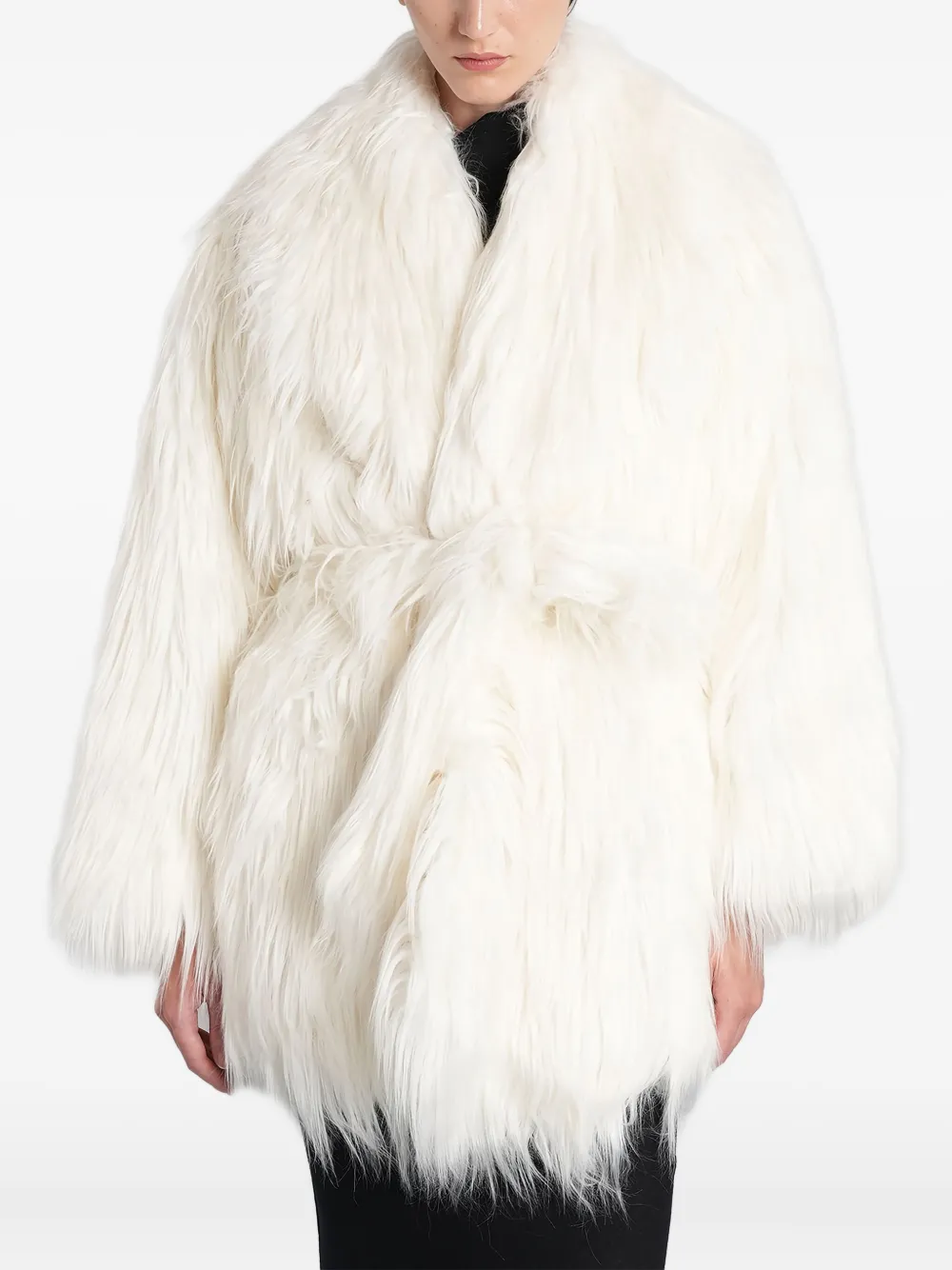 Entire Studios Belted Faux-fur Coat In White