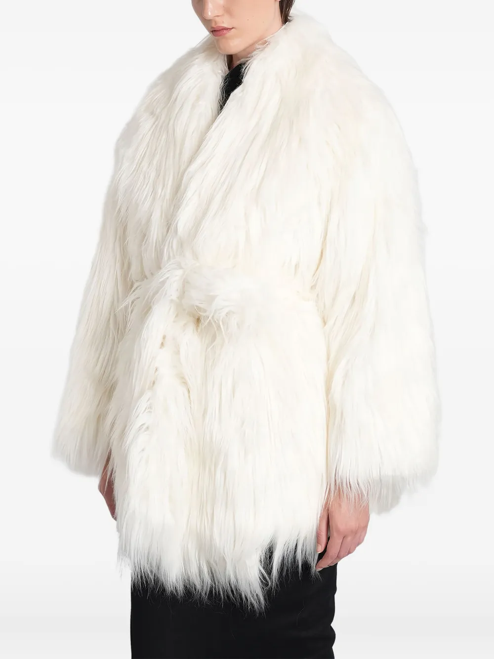 Entire Studios Belted Faux-fur Coat In White